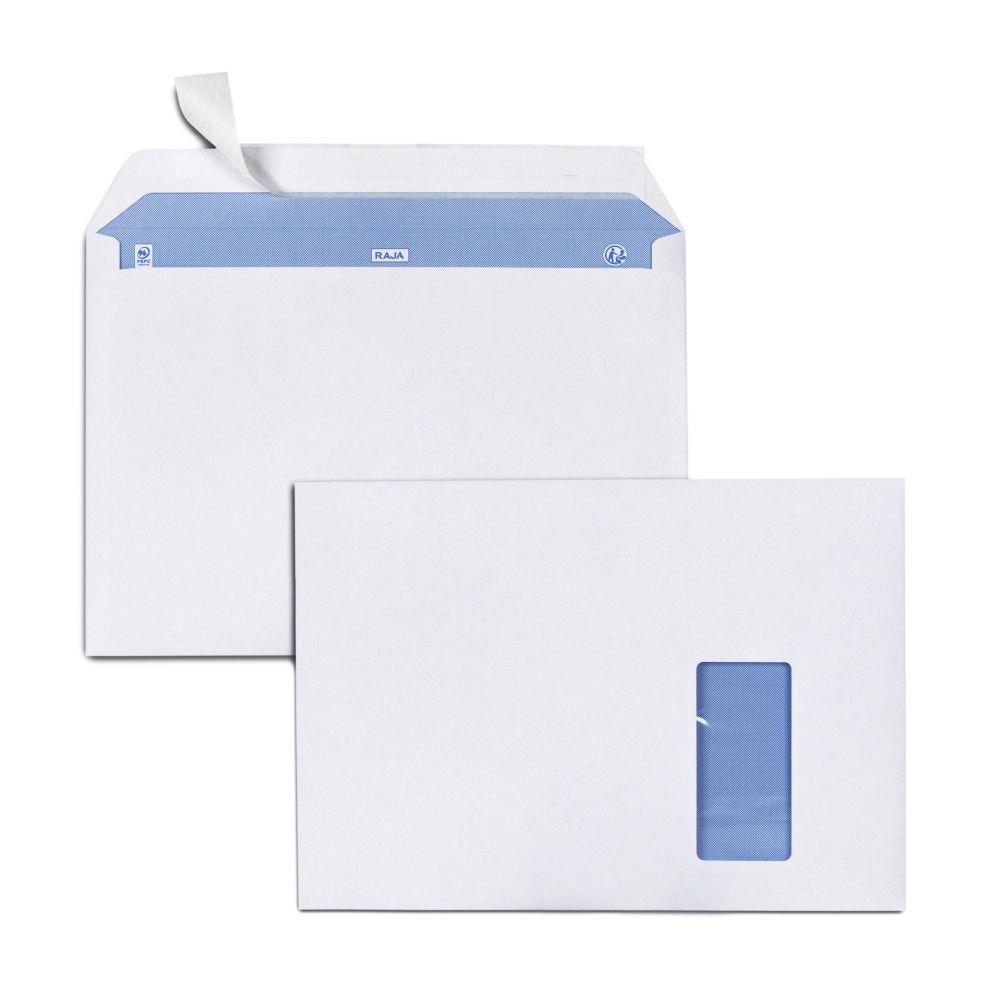 Enveloppe blanche Raja Premium format C4 -  229 x 324 mm -  avec fentre ouverture grand ct - Fermeture auto-adhsive - Papier vlin 100 g/m