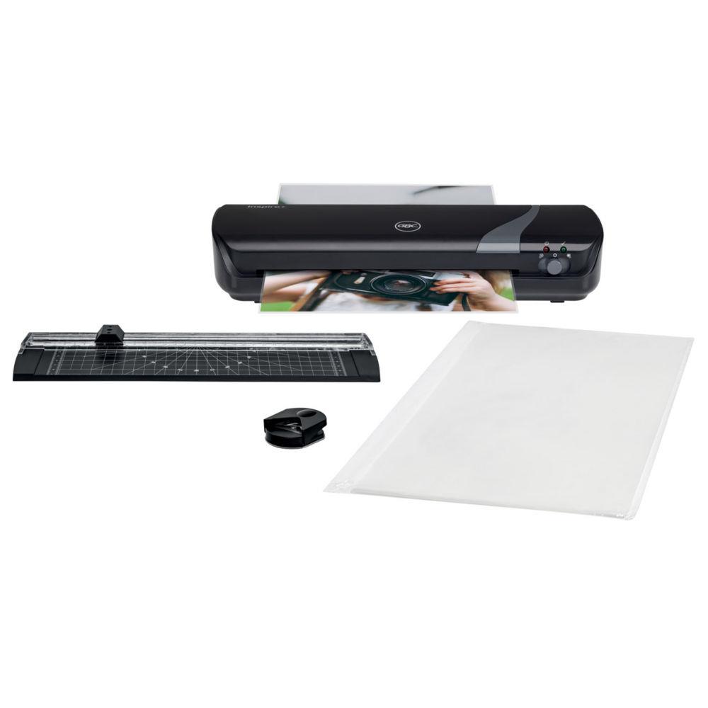 Set Plastifieuse thermique A4 GBC Inspire+ 2 x 75 microns + outil de coupe + 5 pochettes A4 incluses - Noir