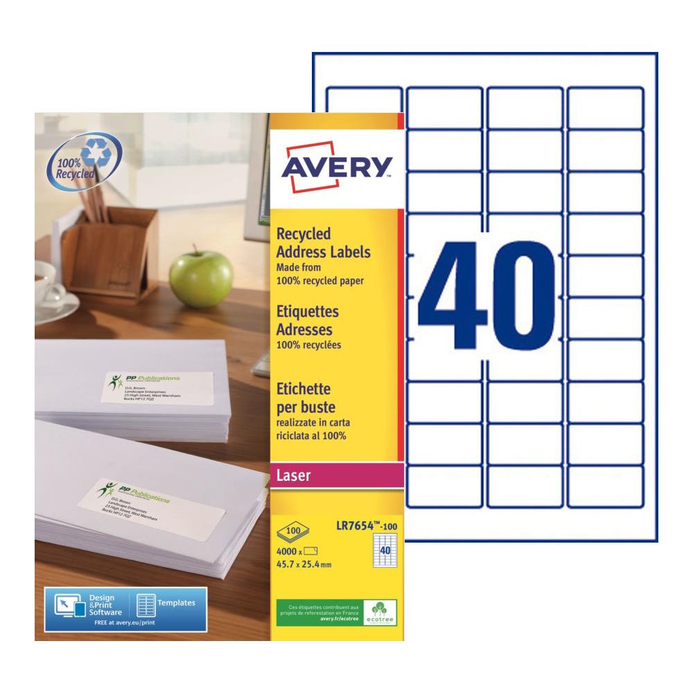 tiquettes adresses recycles LR7654 Avery - pour imprimante laser - 45,7 x 25,4 mm - blanc - 4000 tiquettes par bote