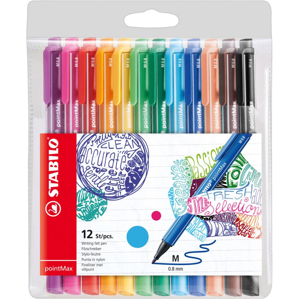 Stylo-feutre Stabilo PointMAX - pointe en nylon - couleurs d'encre assorties - paquet 12 units
