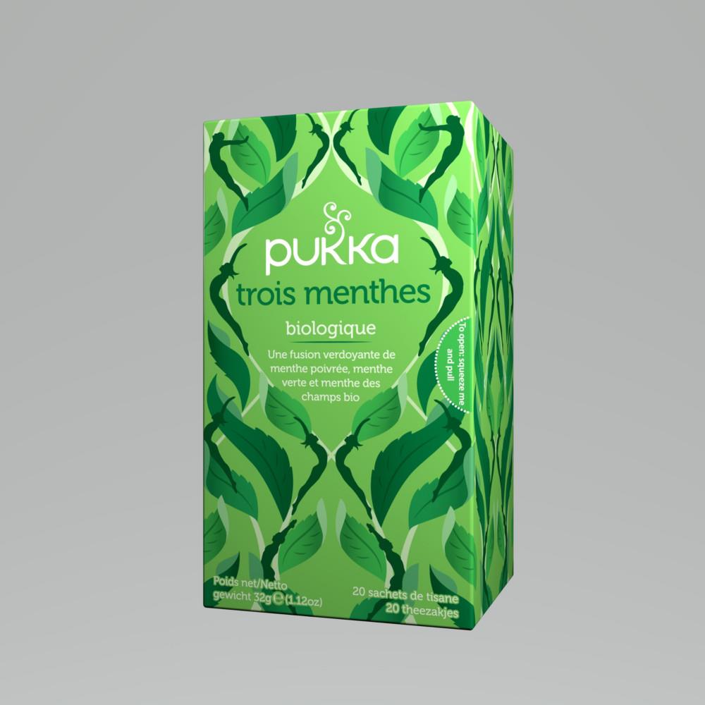 Infusion biologique Pukka au trois menthes - bote de 20 sachets emballs individuellement