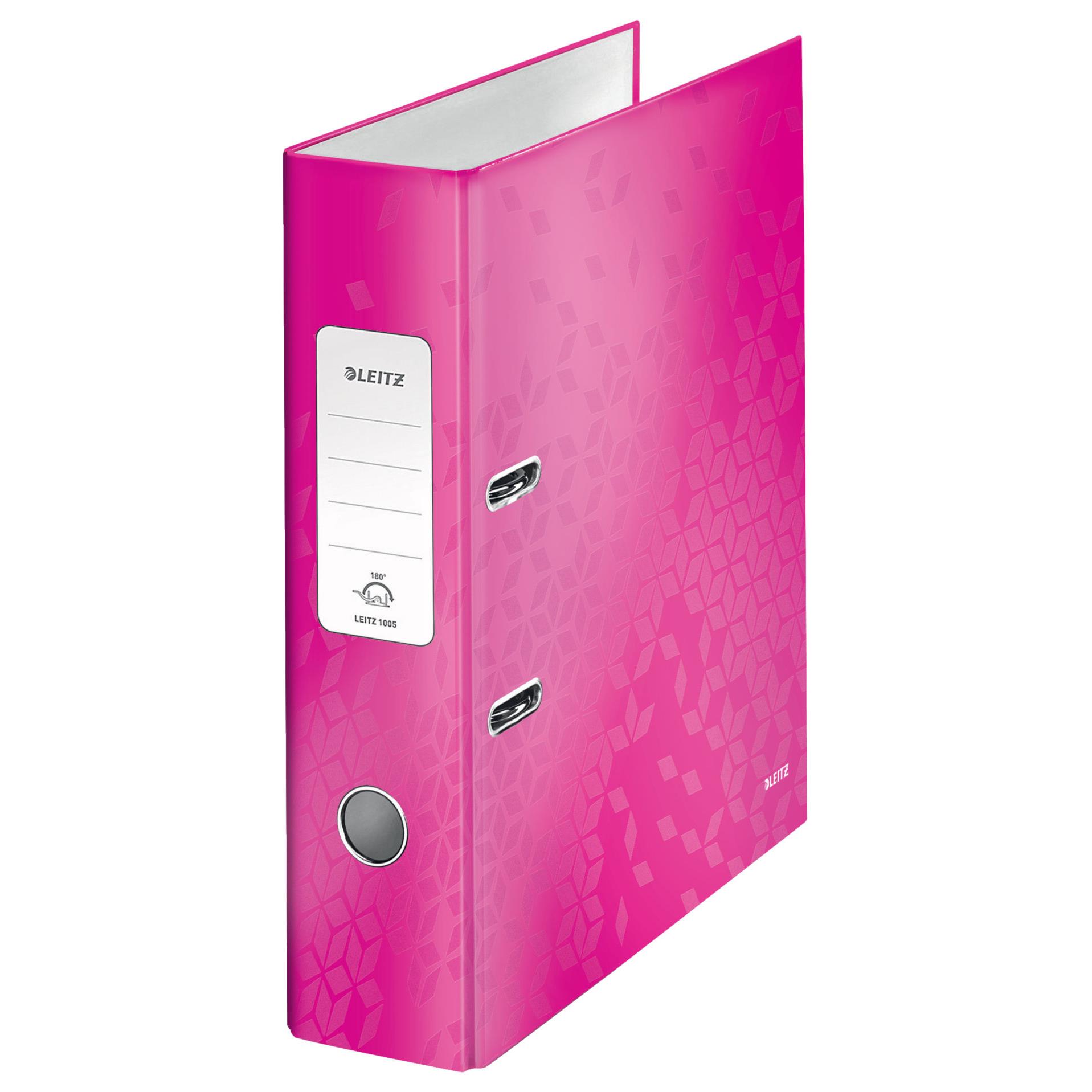Classeur  levier 180 Leitz Wow - dos 8 cm - carton pellicul intrieur et exterieur - rose