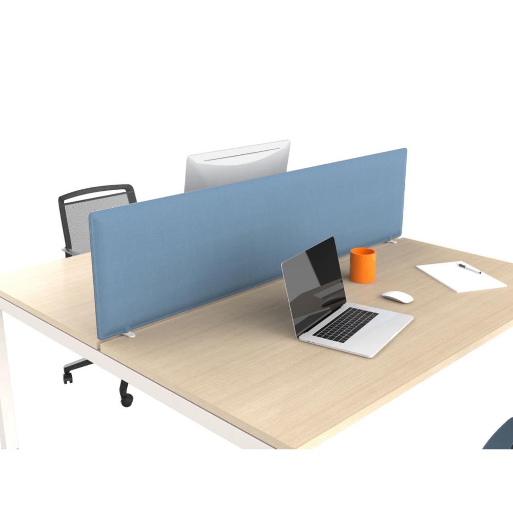 Panneau cran frontal acoustique Moody pour bureau Bench - 400 x 1200 mm - tissu bleu - fixations blanches