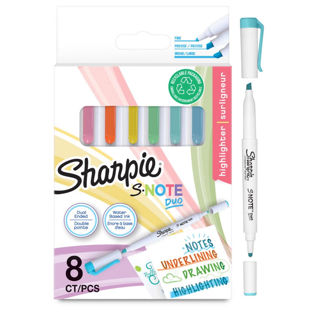 Surligneur  double pointe Sharpie S-Note Duo - Pointe ogive et biseaute - Pochette de 8coloris assortis