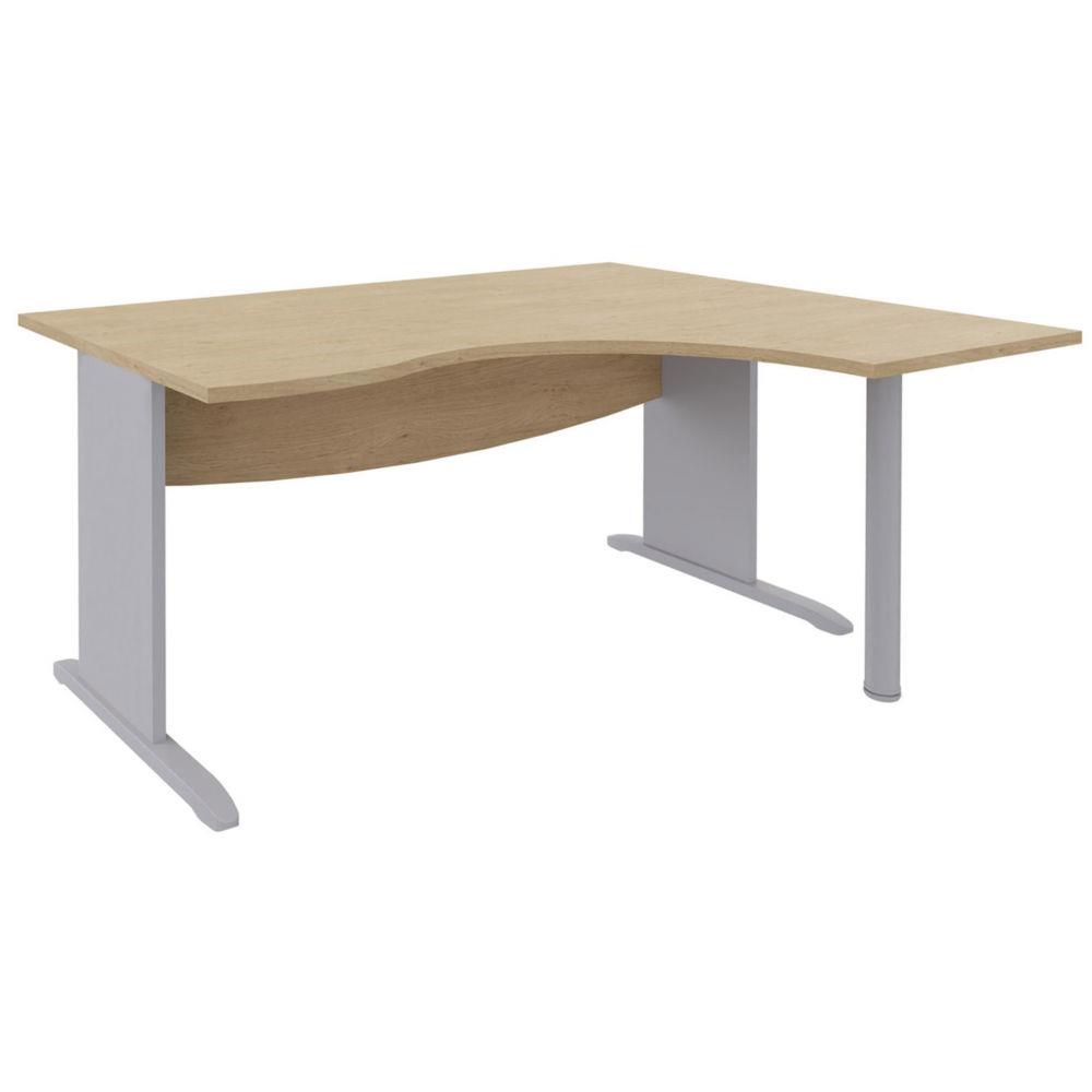 Bureau d'angle compact retour � droite Impact m�tal L180 x P120 cm - Plateau Ch�ne clair - Pieds L Aluminium