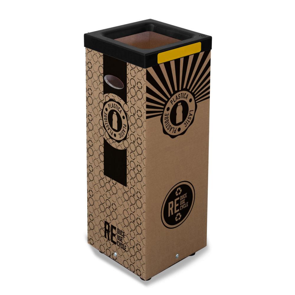 Poubelle carton de tri slectif Stil Casa - pour le recyclage du plastique - 60 litres - couvercle mtal jaune