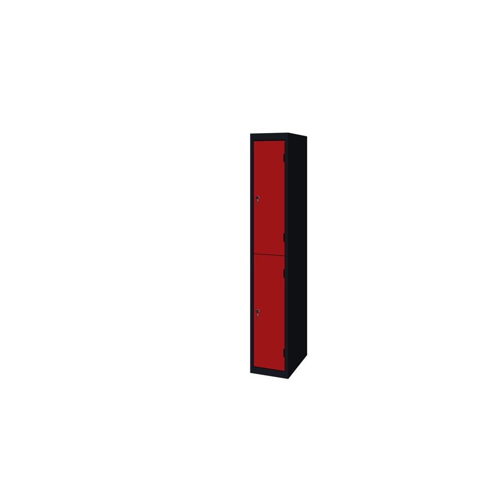 Vestiaire monobloc - multicases 2 portes - corps noir - portes rouges