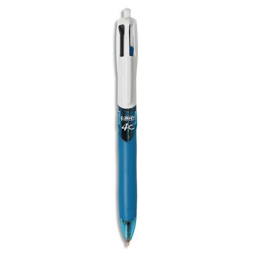 Stylo bille Bic 4 couleurs avec grip - pointe moyenne retractable - corps bleu