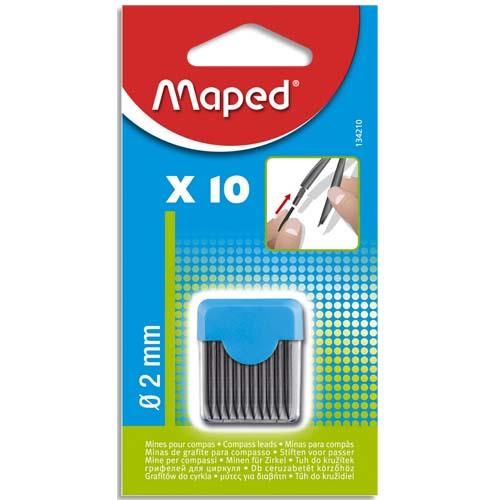 Mines de rechange Maped pour compas - pointe 2 mm - blister de 10 mines