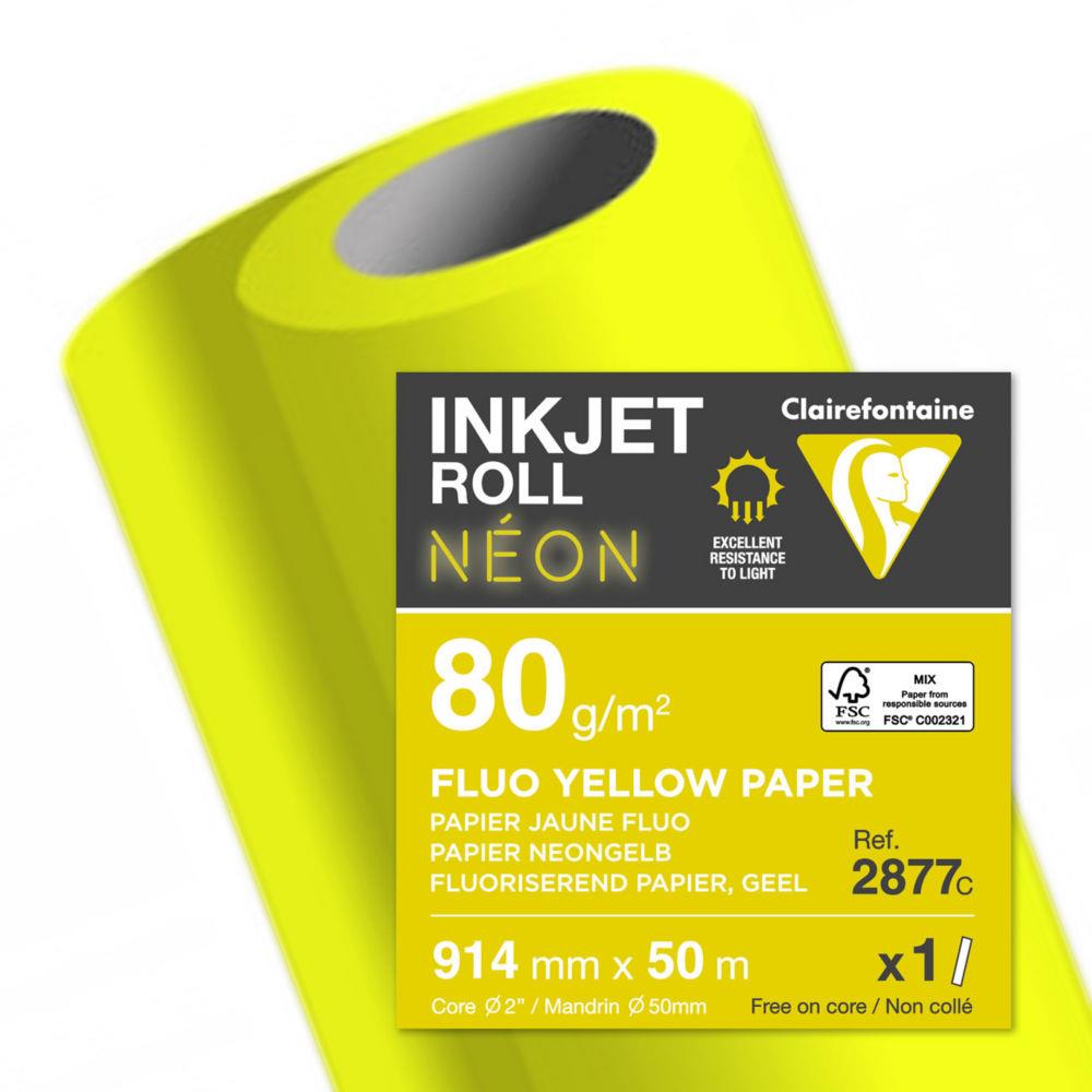 Rouleau de papier Clairefontaine Clairjet Jaune fluo 2877C pour traceur universel 80g - Format 914mmx 50m