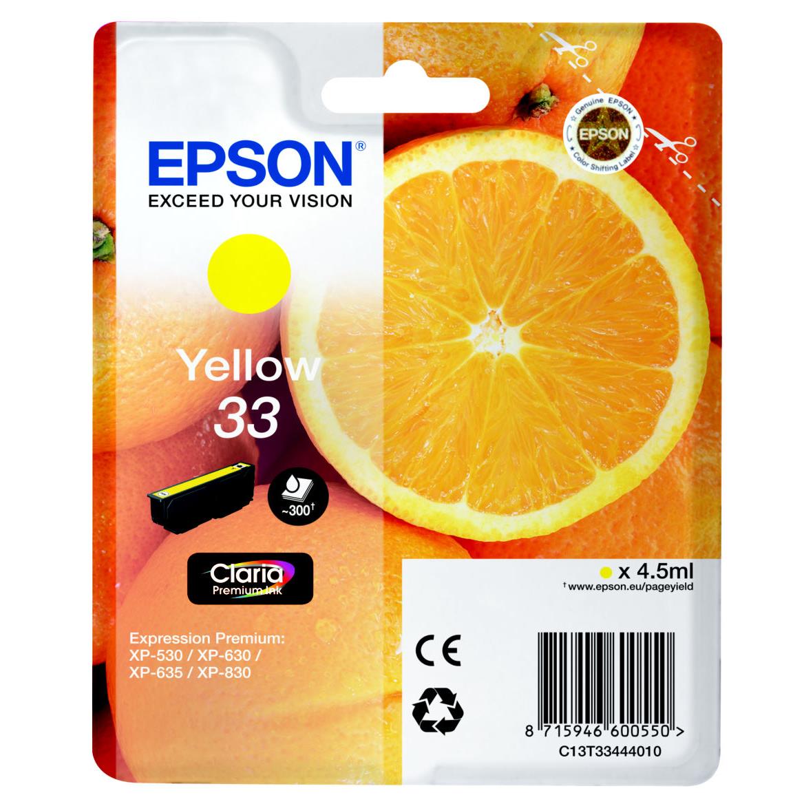 Cartouches pour imprimantes - Epson oranges c13t33444010 cartouche d'encre 1 pice(s) original jaune