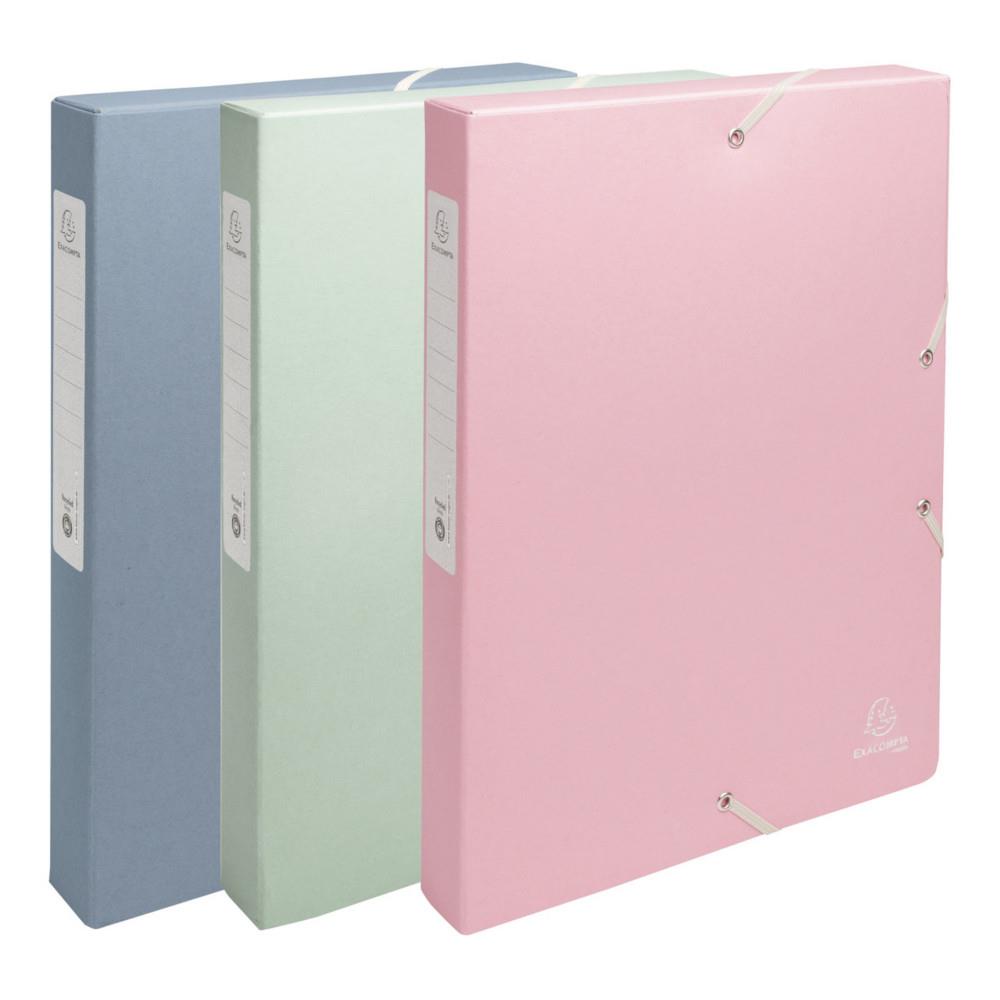 Bo�te de classement Exacompta avec �lastiques 3 rabats Autentik A4 dos 4 cm carte recycl�e - Couleurs assorties