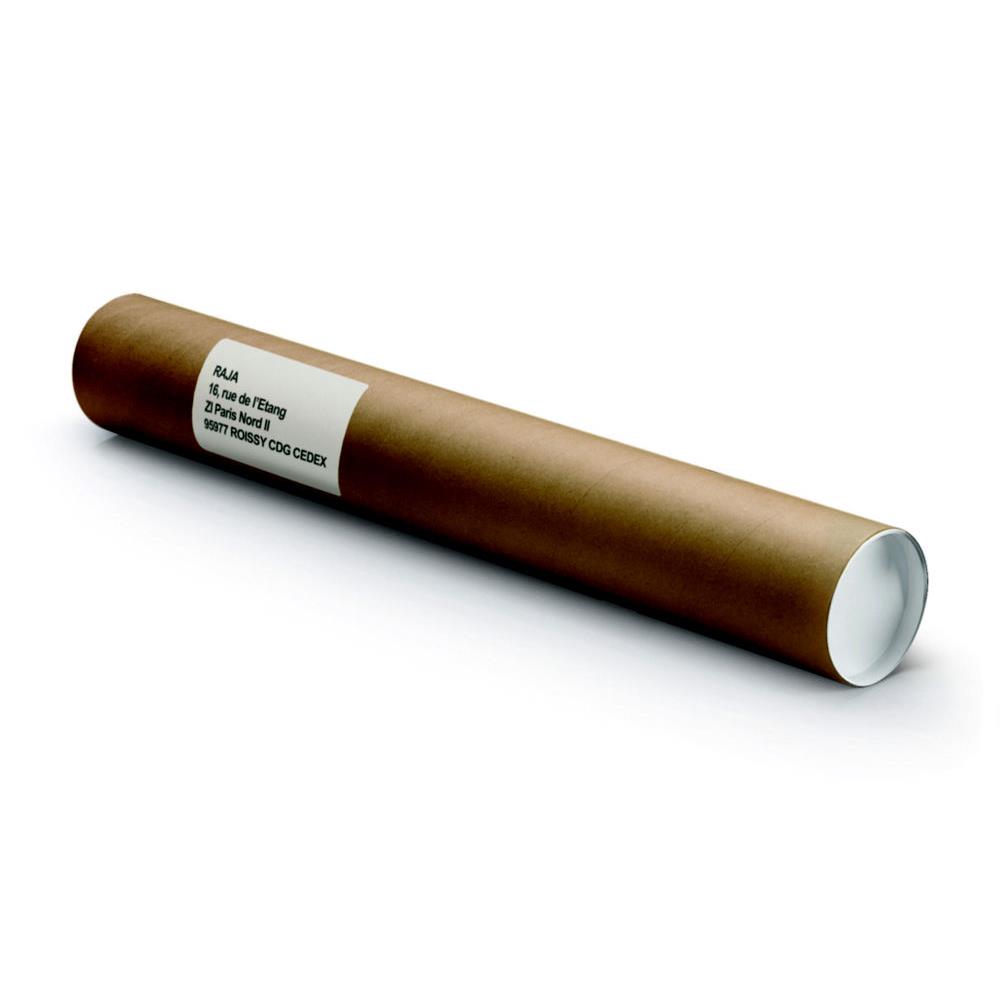 Tube d'expdition rond RAJA en carton spiral brun avec capuchons blancs - Diam.int.5 x L.64 cm