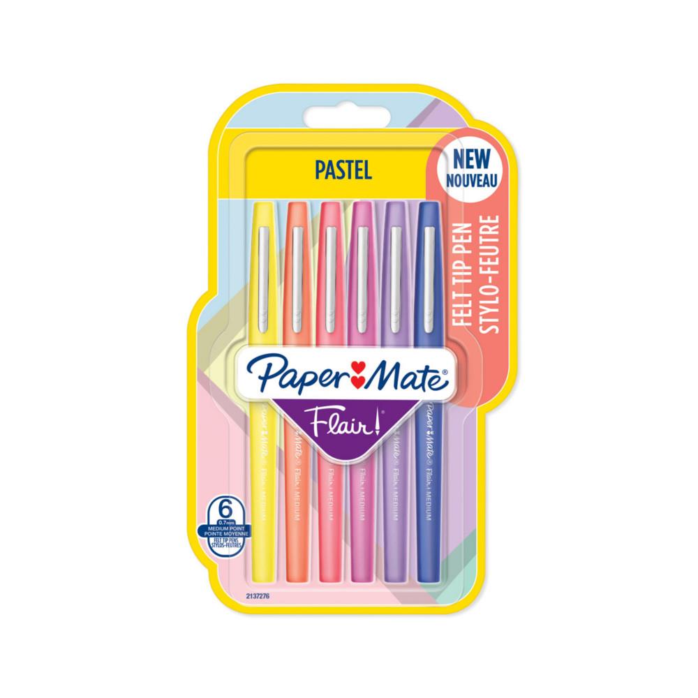 Stylo feutre  capuchon Paper Mate Flair Original - pointe moyenne 0,7 mm - lot de 6 coloris pastel