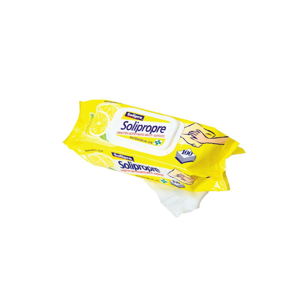 Lingettes dgraissantes dsinfectantes Solipro Solipropre - Parfum citron - Paquet de 100