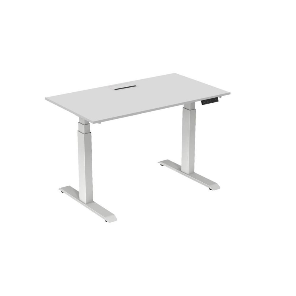 Bureau �lectrique hauteur r�glable Nova L140 cm plateau avec top access Blanc - pieds m�tal Blanc