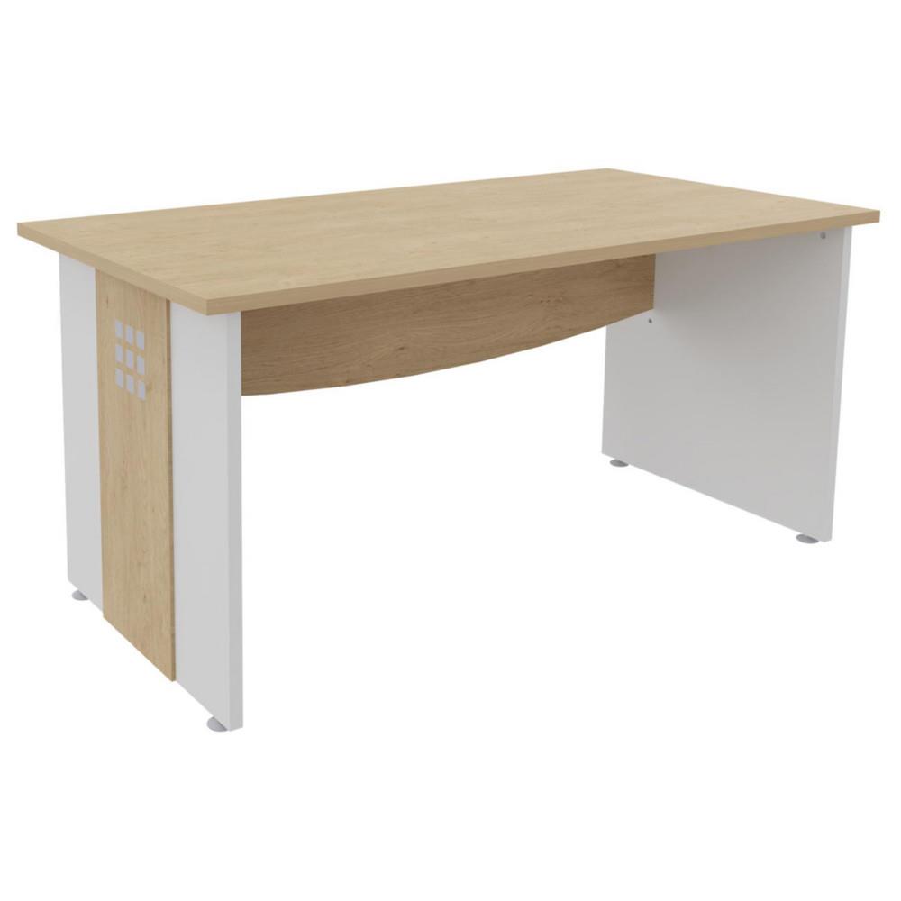 Bureau droit Boreal L 140 x P 80 cm - Plateau Ch�ne - Pieds pleins Blanc,Ch�ne