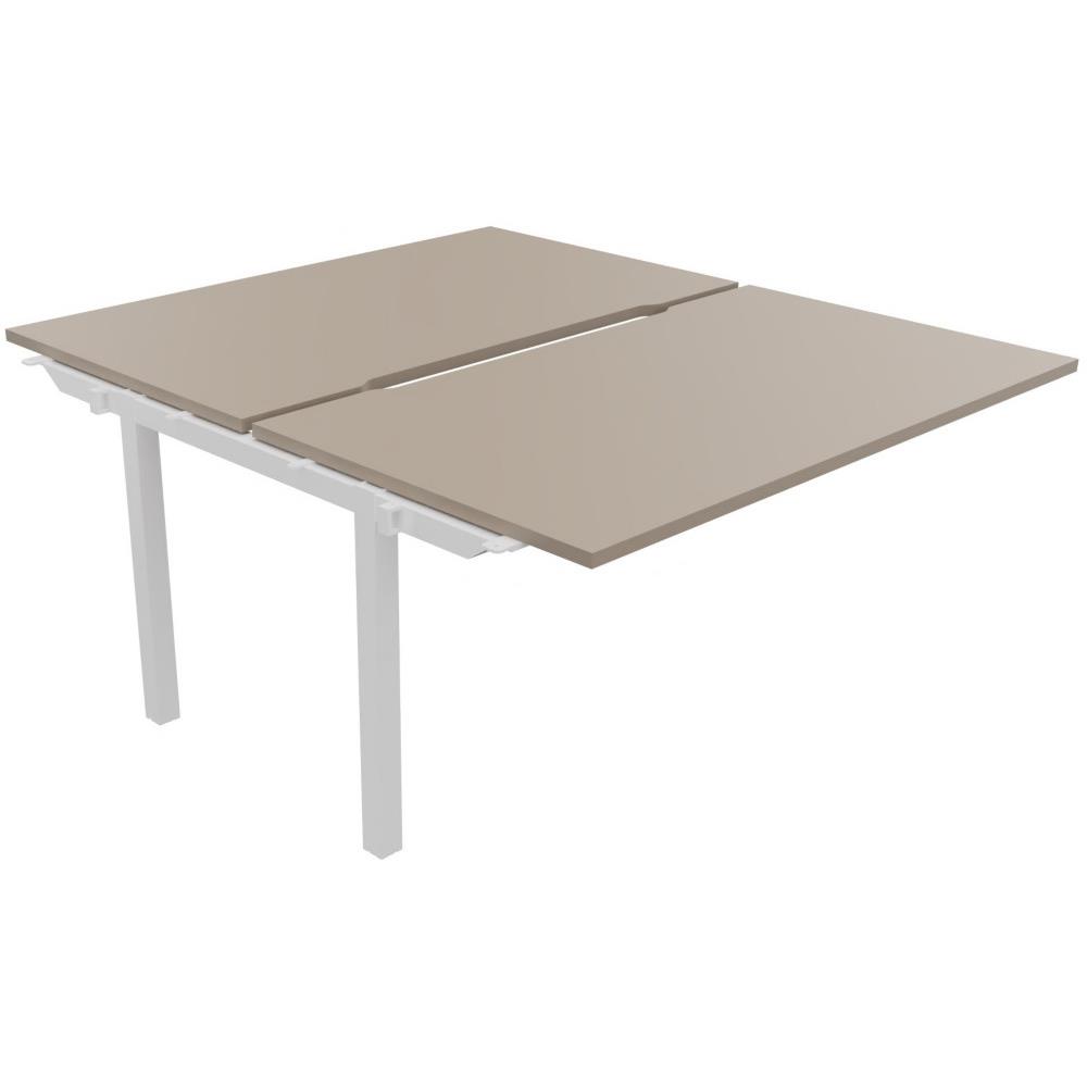 Bureau bench 2 postes Osmose suivant L140 x P163 cm Plateaux �chancr�s Argile Pieds m�tal Blanc