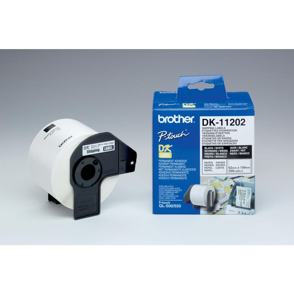 Rouleau de 300 tiquettes d'expdition autocollantes DK11202 pour imprimante d'tiquettes Brother - 62 x 100 mm