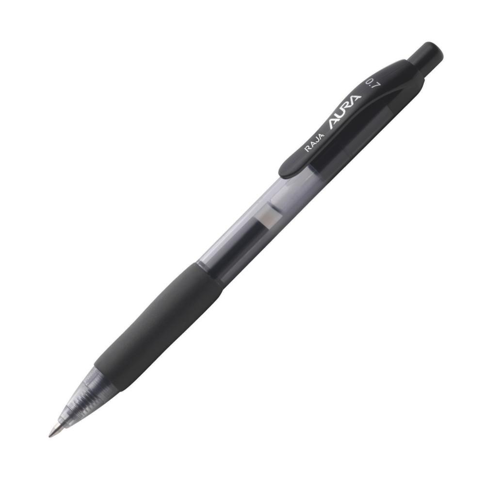 Stylo  encre gel rtractable - Aura - pointe moyenne - 0,7 mm - avec zone de prhension - corps transparent - encre noire