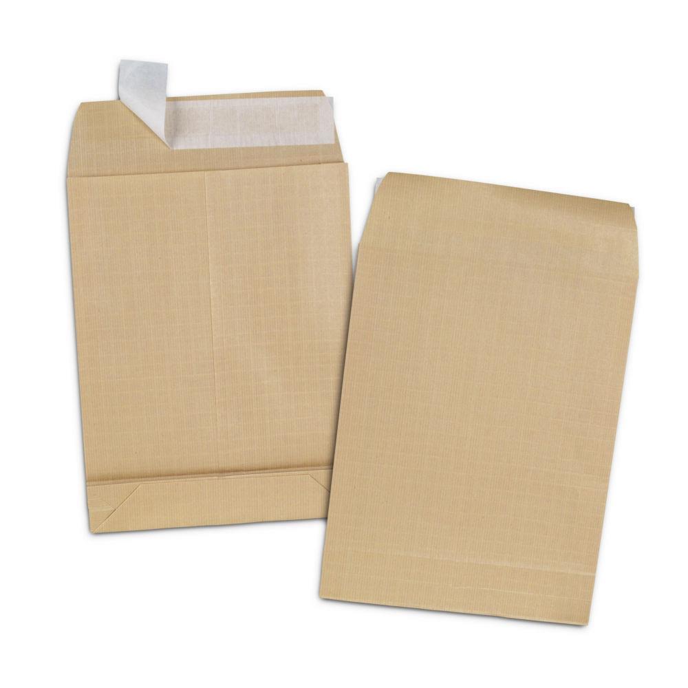 Pochette  soufflet 5 cm Kraft blond arm 120 g/m 260 x 330 mm sans fentre - Bande auto-adhsive