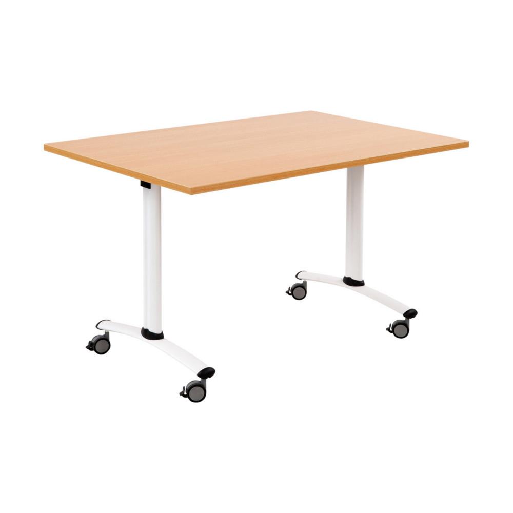 Table mobile  plateau basculant - L 120 x P 80 cm - Plateau Htre - pieds mtal Blanc