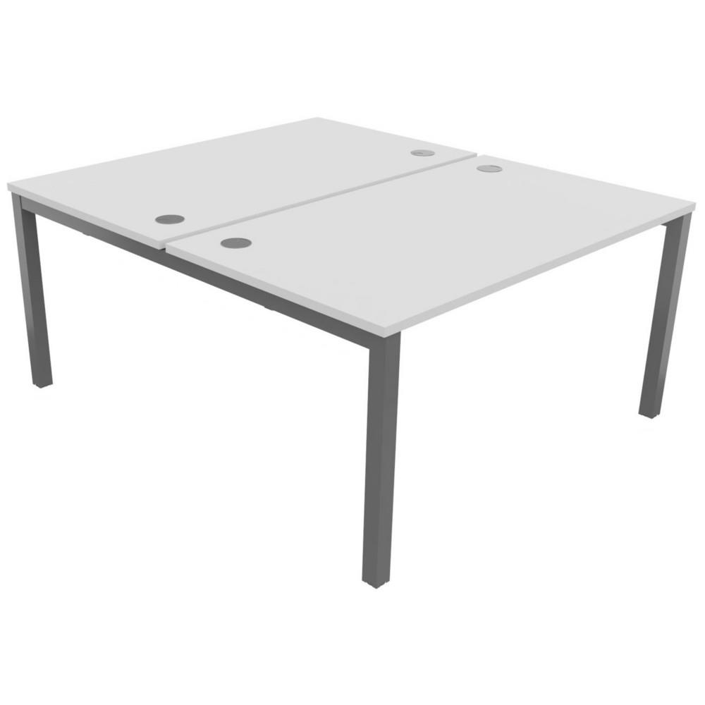 Bureau bench 2 postes Osmose dpart L140 x P163 cm Plateaux Blanc Pieds mtal Aluminium