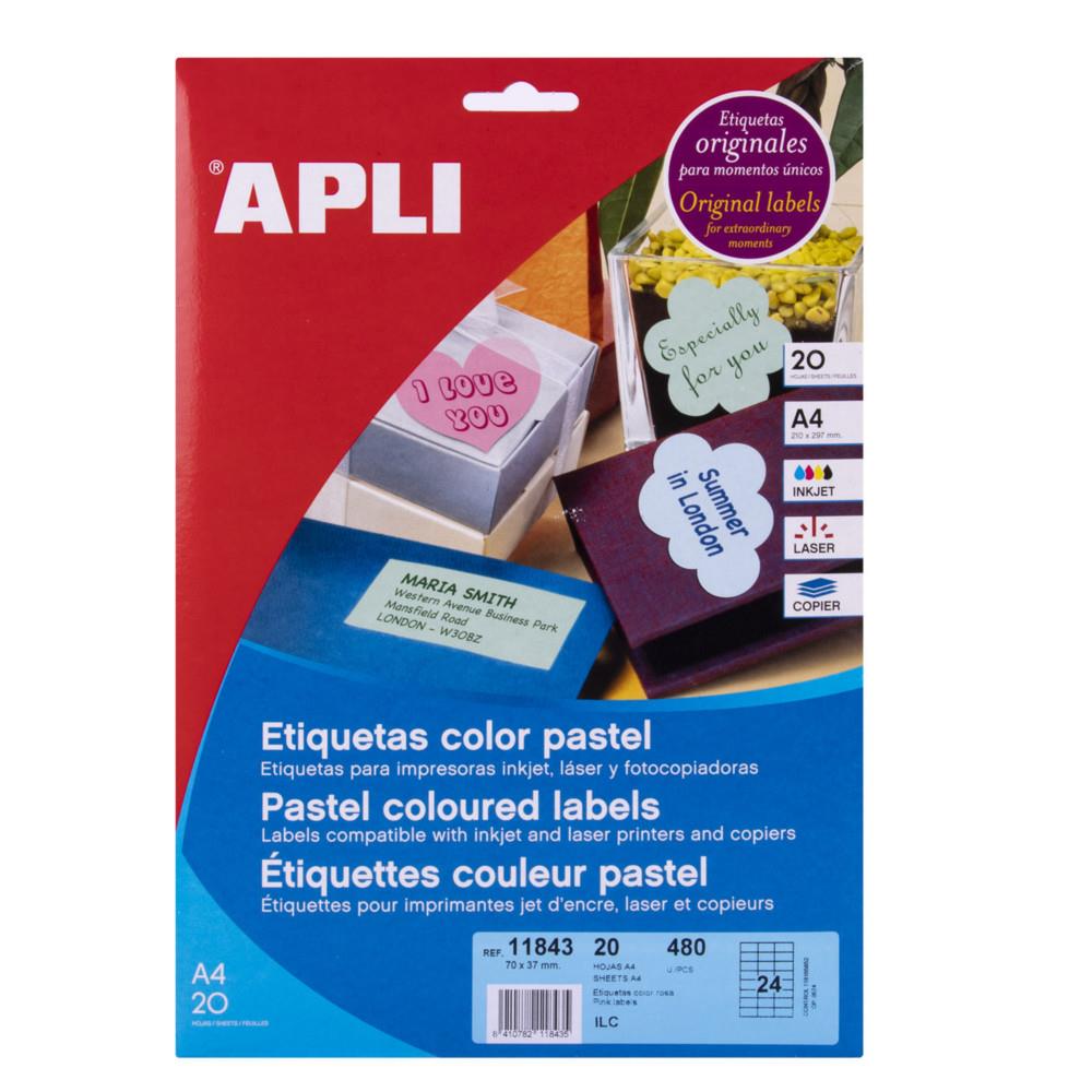 Etiquettes roses pastel coins droits multi-usage APLI 11843 70 x 37 mm - Pochette de 480