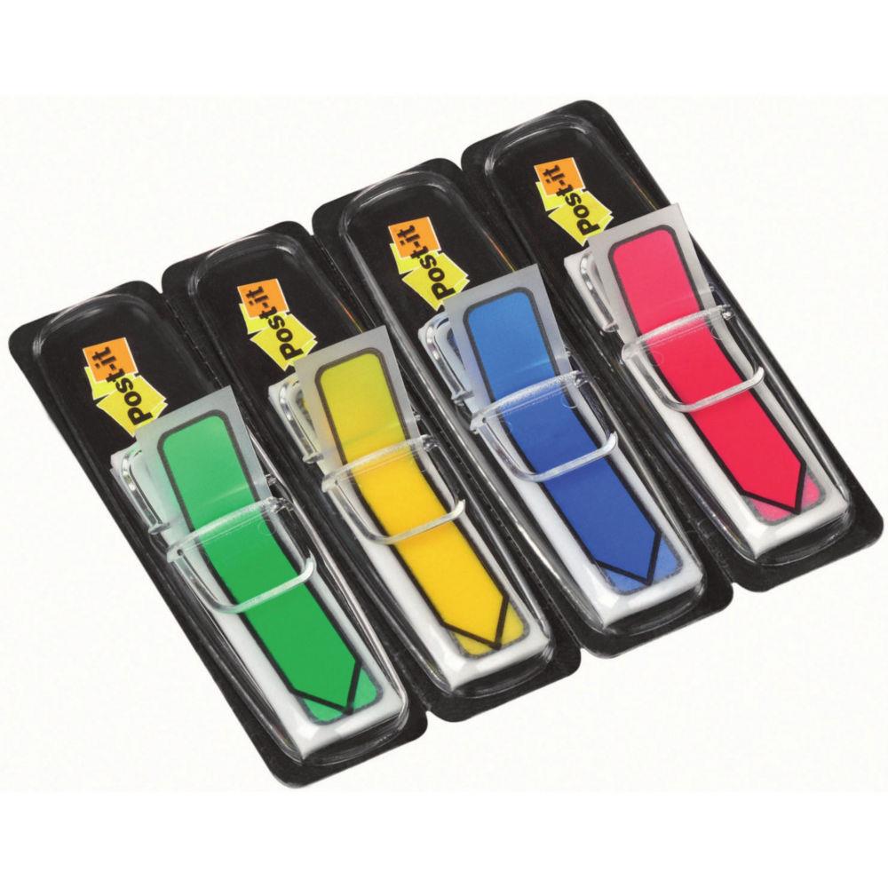 Set de 4 x 24 Index format troit - impression flche - 1,2 x 4, 4 cm - coloris assortis classiques