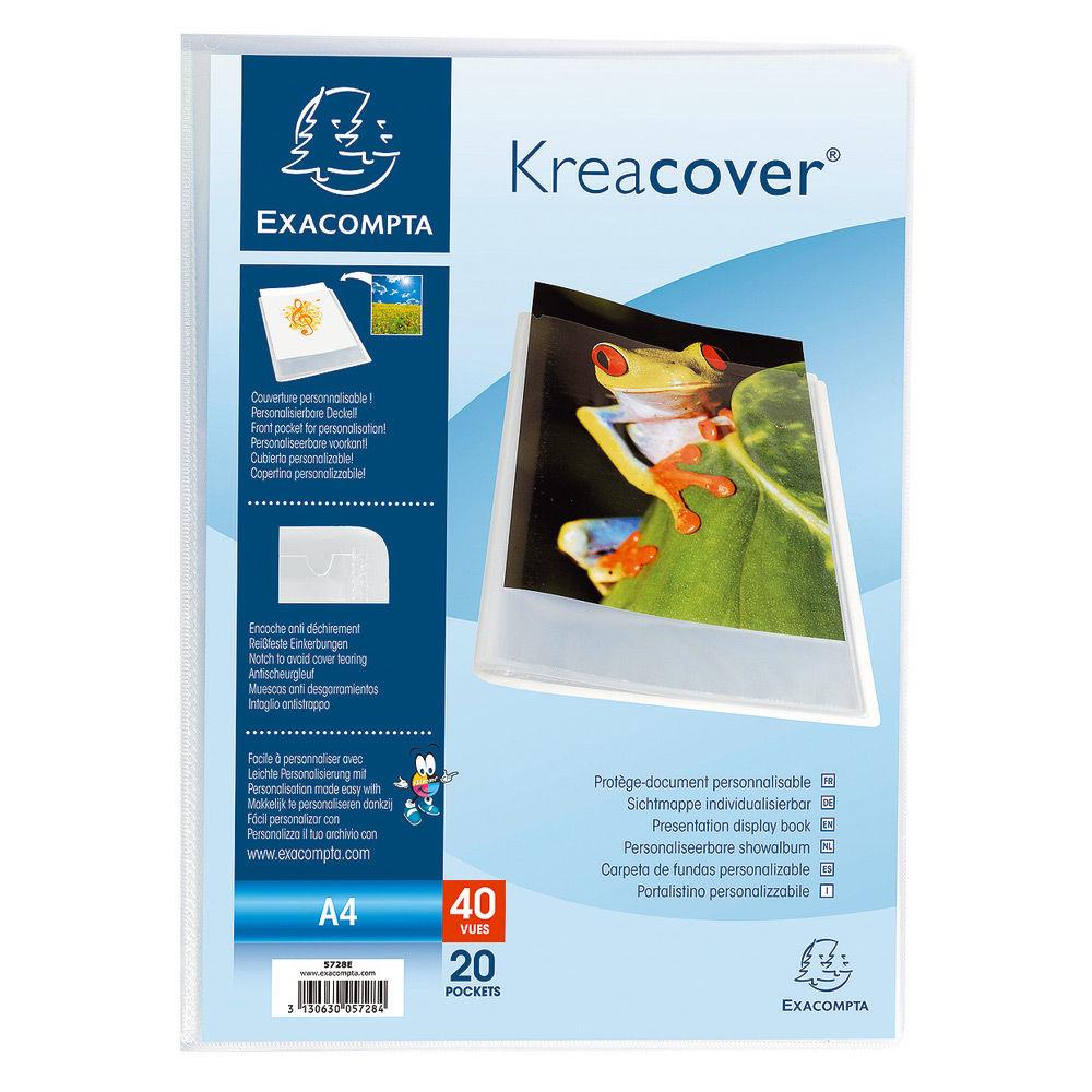 Porte-vue Exacompta Kreacover A4 20 pochettes transparentes couverture personnalisable semi-rigide polypropylne recycl transparent
