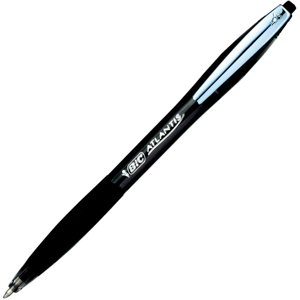 Stylo bille Bic noir - ATLANTIS PREMIUM - rtractable et rechargeable avec grip - pointe moyenne