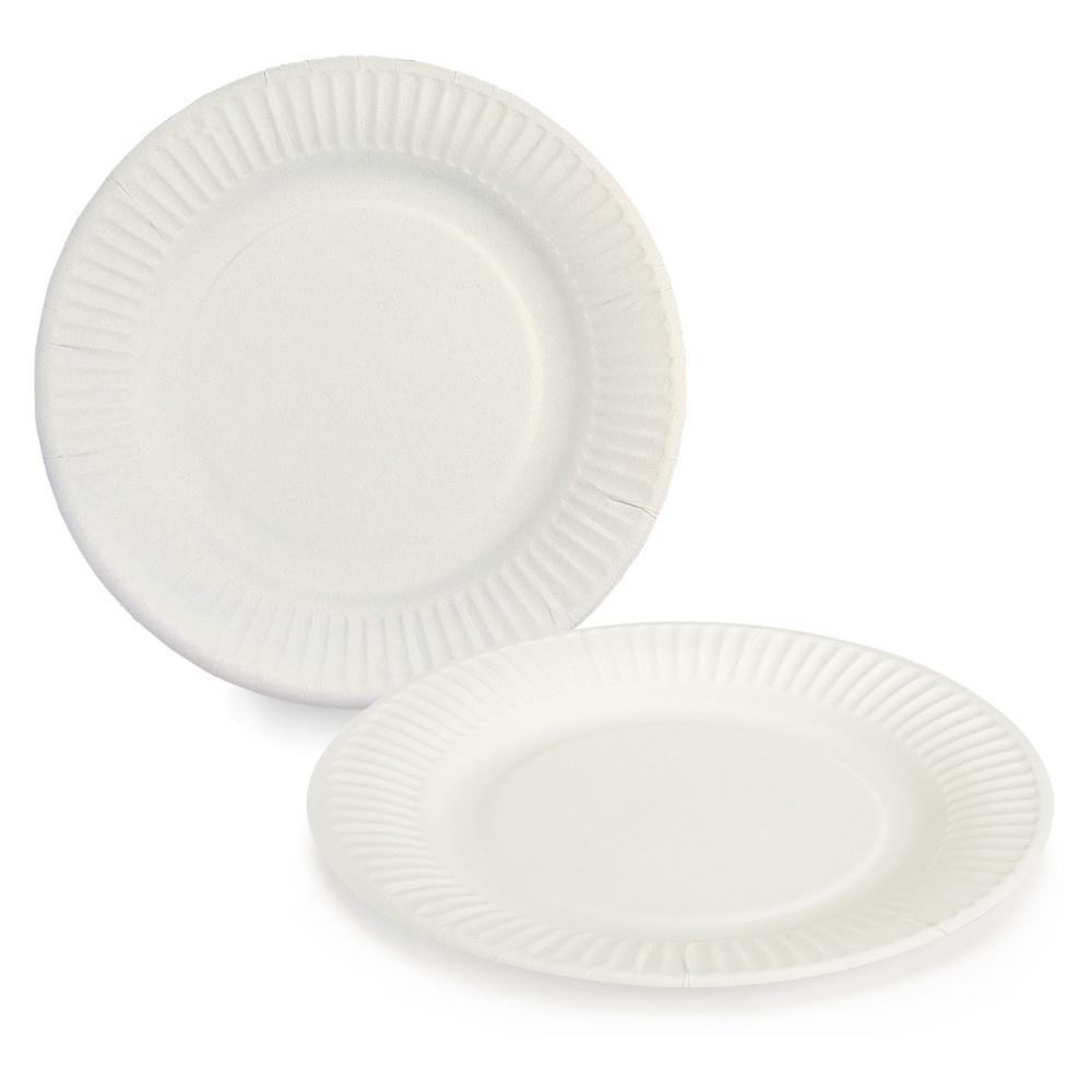 Assiette ronde en carton 19 cm - Blanc - Lot de 100