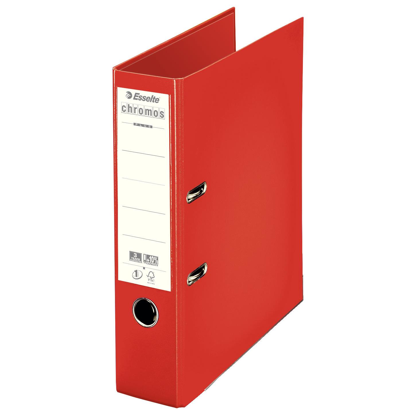 Classeur  levier Esselte Chromos Plus - polypropylne - dos 8 cm - A4 - rouge