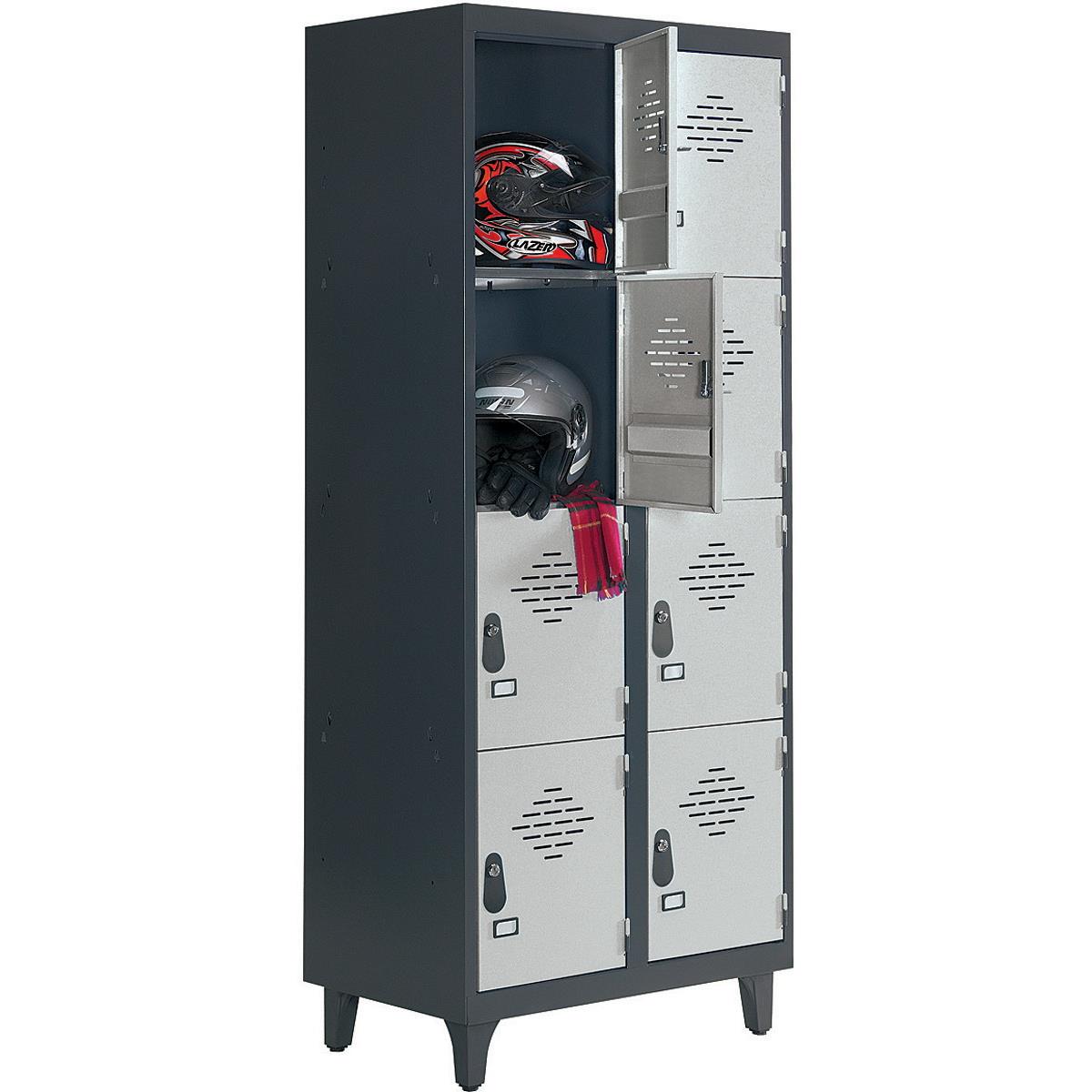 Vestiaire multi-casiers Zephyr - 4 casiers - 2 colonnes - corps anthracite - portes gris