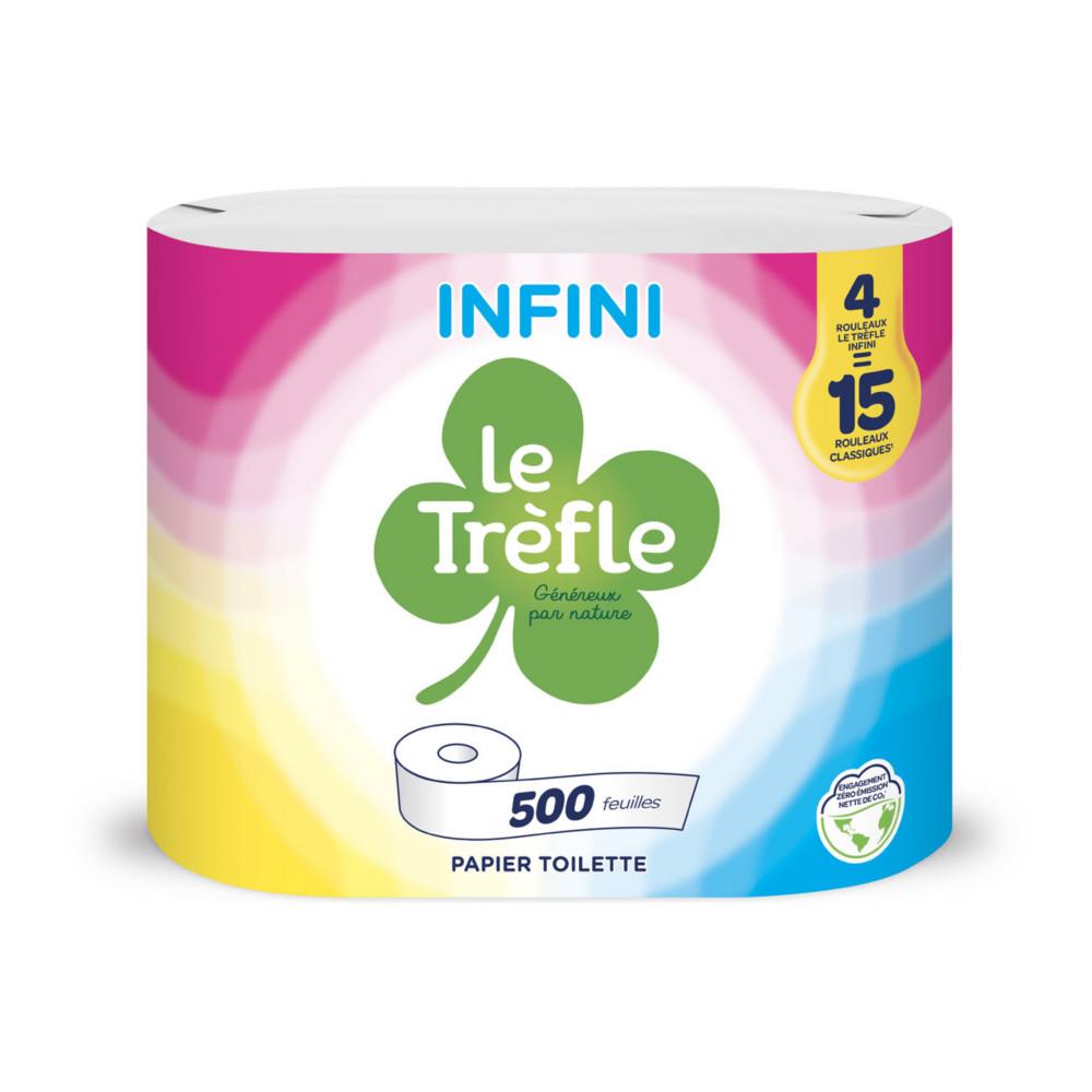 Papier toilette Le Tr�fle Infini double �paisseur - 4 maxi rouleaux de 500 feuilles - Blanc