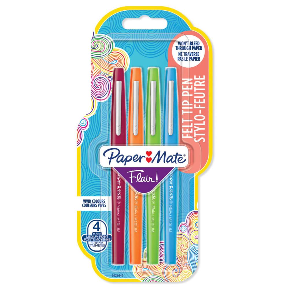 Papermate Nylon Flair - 0,4 mm -pochette de 4 - coloris fun assortis : magenta, orange, turquoise, vert