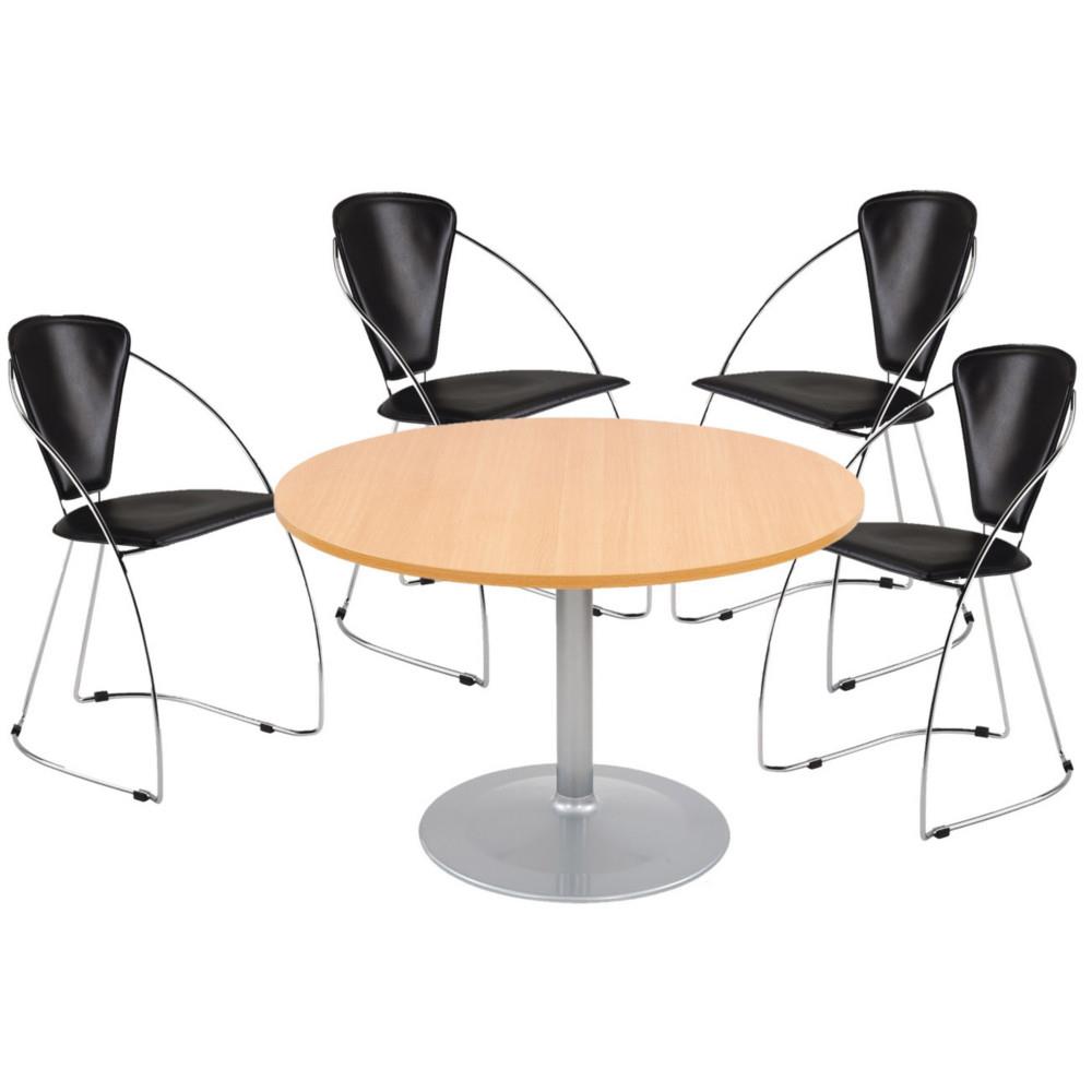 Pack : Table de r�union ronde 120cm PURE - H�tre pieds Aluminium + 4 fauteuils Jozie