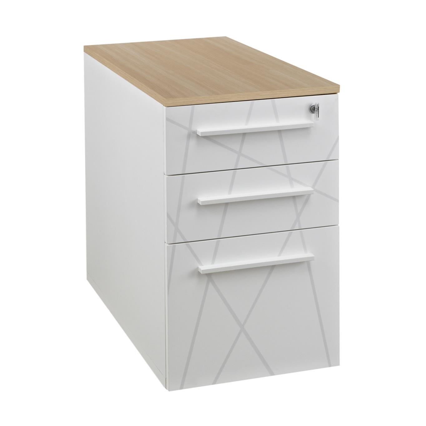Caisson hauteur bureau Nexus - 3 tiroirs top chne - corps et faades blanc prof. 80 cm