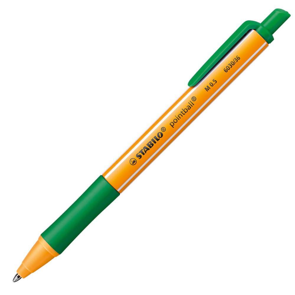 Stylo bille rtractable Pointball Stabilo - avec zone de prhension - pointe moyenne - corps en plastique vert/jaune - encre verte