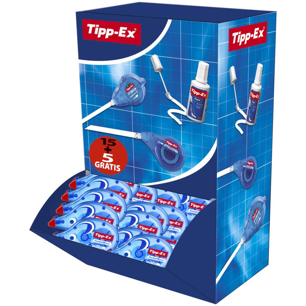 Roller de correction Tipp-Ex Pocket Mouse - 4,2mm x 10m - Bleu translucide - Pack de 10 + 5 OFFERTS (paquet 20 units)