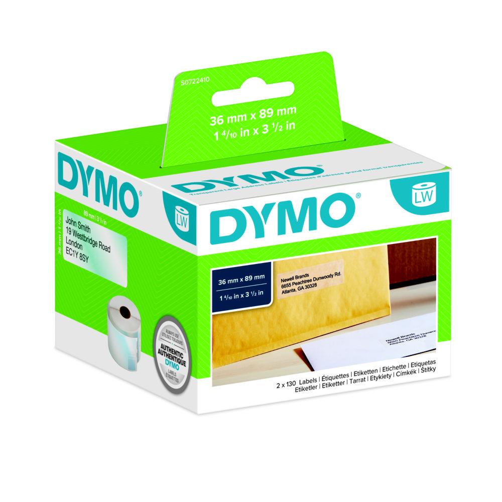 Rouleau 260 d'tiquettes adresses transparent pour Dymo Labelwriter - format 36 x 89 mm