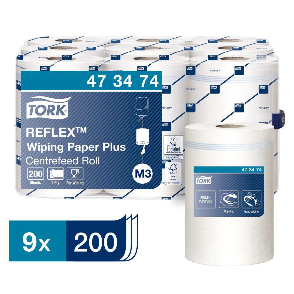 Bobine d'essuie-mains Tork Mini-Reflex  - 473474 - 200 formats - lot de 9 -  pour TORK M3