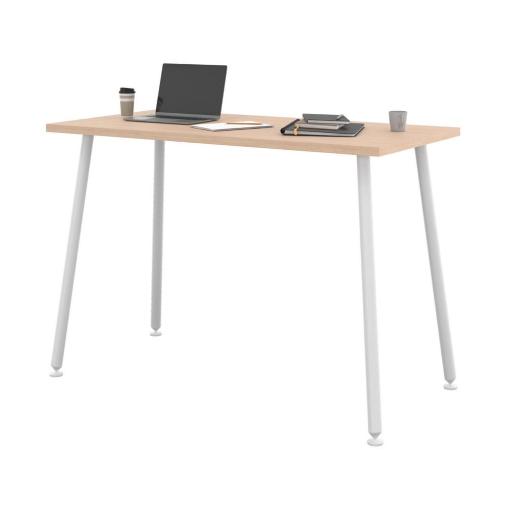 Table haute Knot - H 110 x L160 x 80 cm - plateau ch�ne - pieds inclin�s m�tal blanc