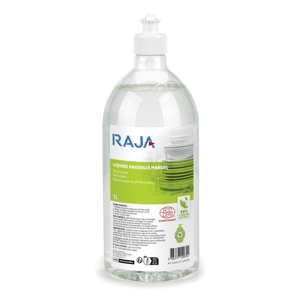 Liquide vaisselle main concentr RAJA - cologique - sans parfum - Flacon doseur 1 L
