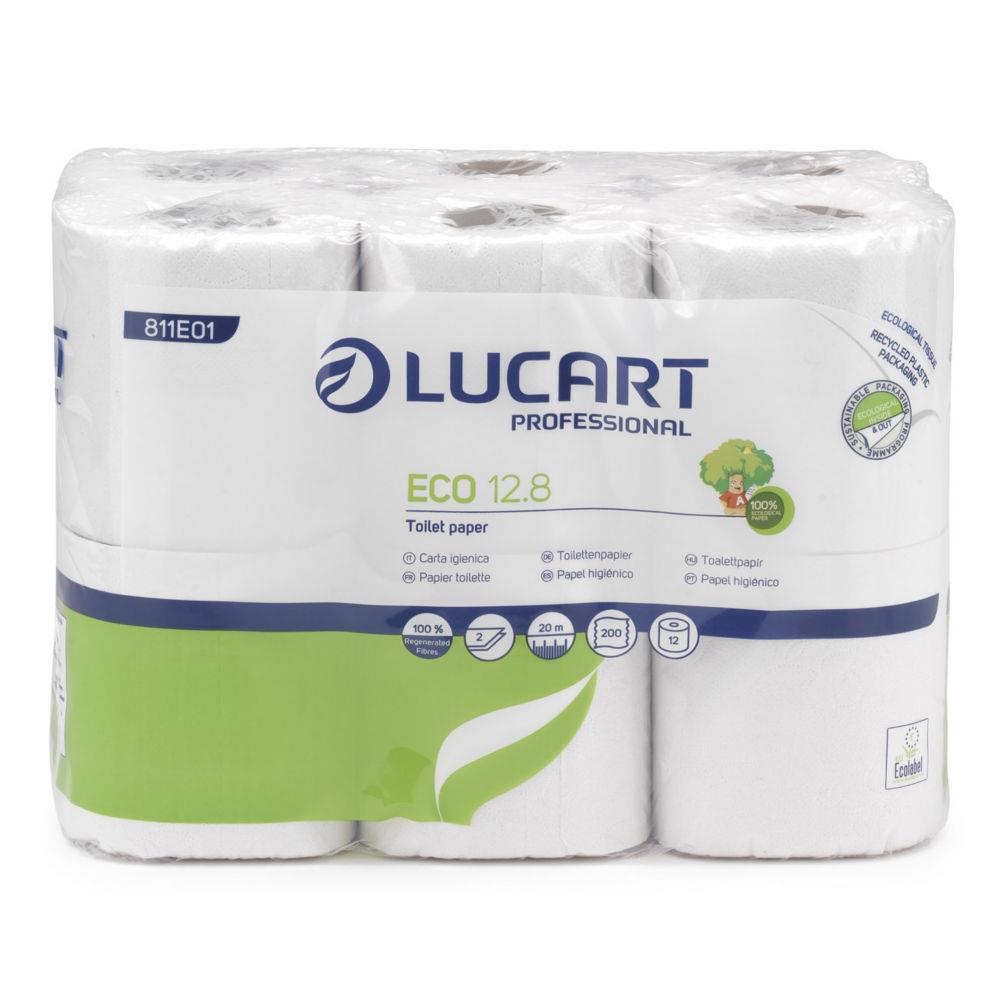Papier toilette conomique recycl Lucart double paisseur 200feuilles gaufres blanc - Carton de 96 rouleaux standard