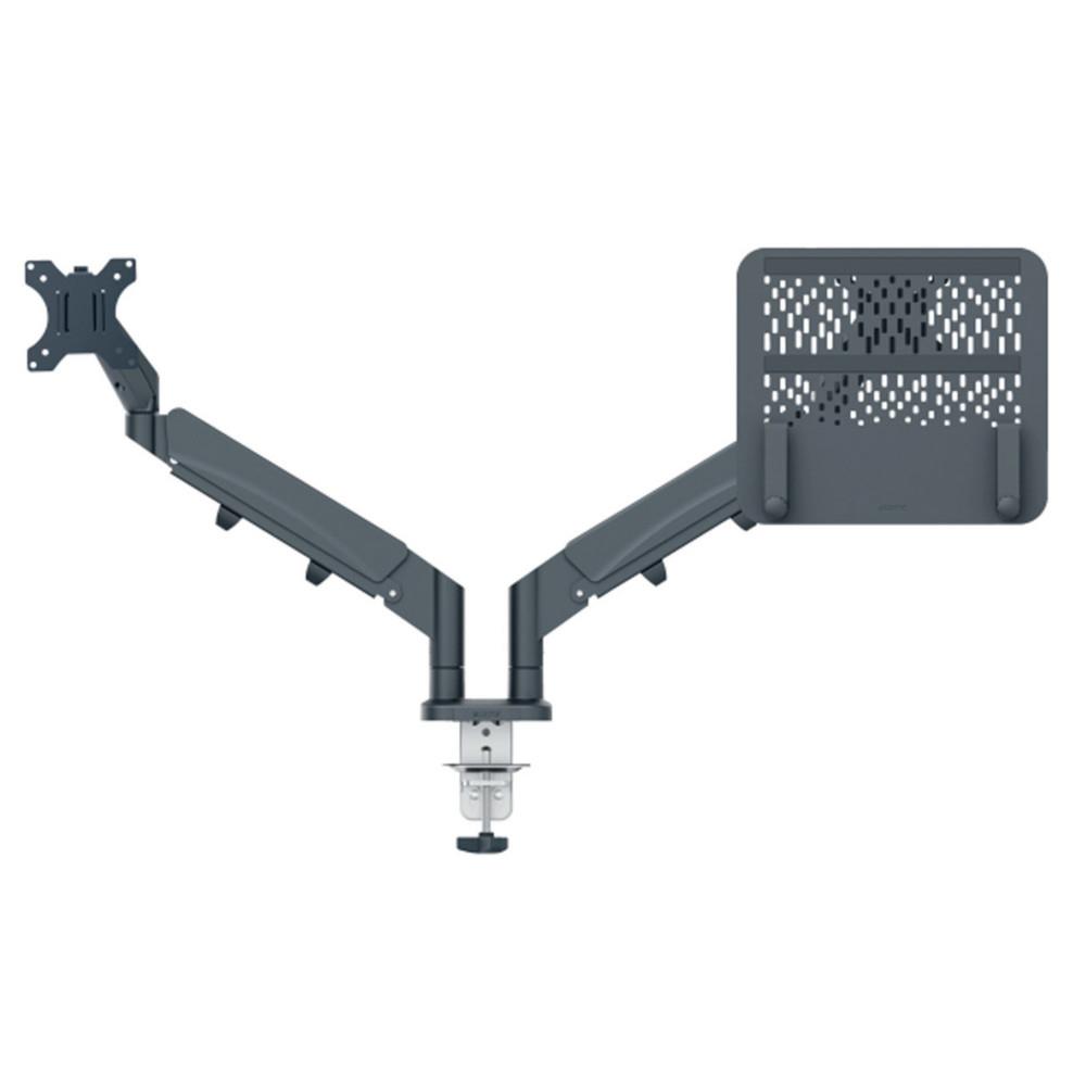 Bras support cran double Leitz Ergo pour 1 cran classique et 1 ordinateur portable - Gris