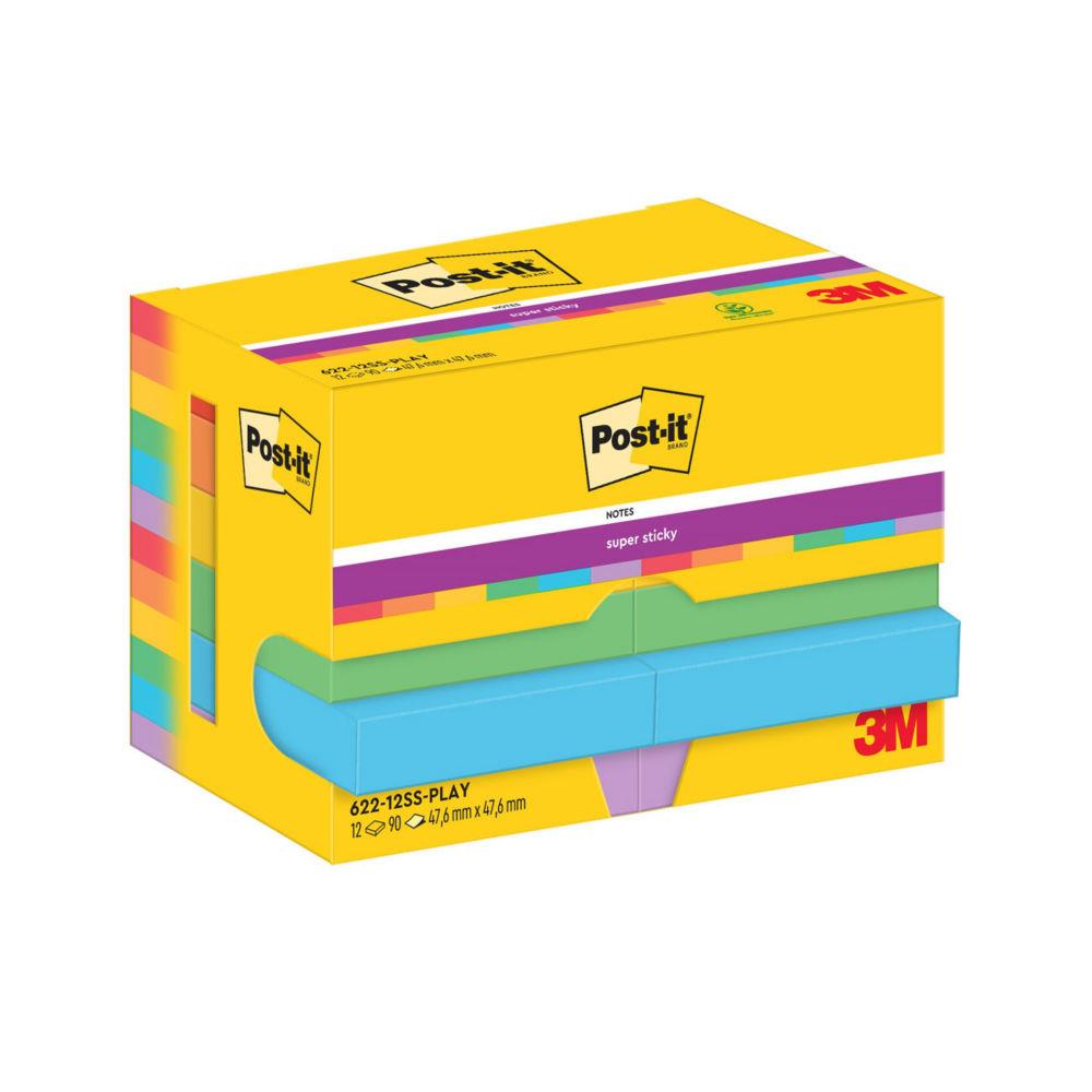 Notes repositionnables Post-it Playful 48 x 48 mm coloris assorties - 12 blocs de 90 feuilles