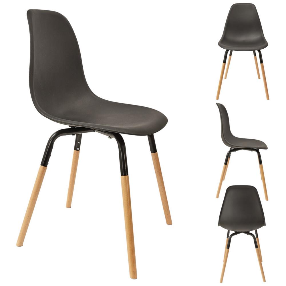Chaise coque Glyde en polypropylne - Noir , Pieds bois brut