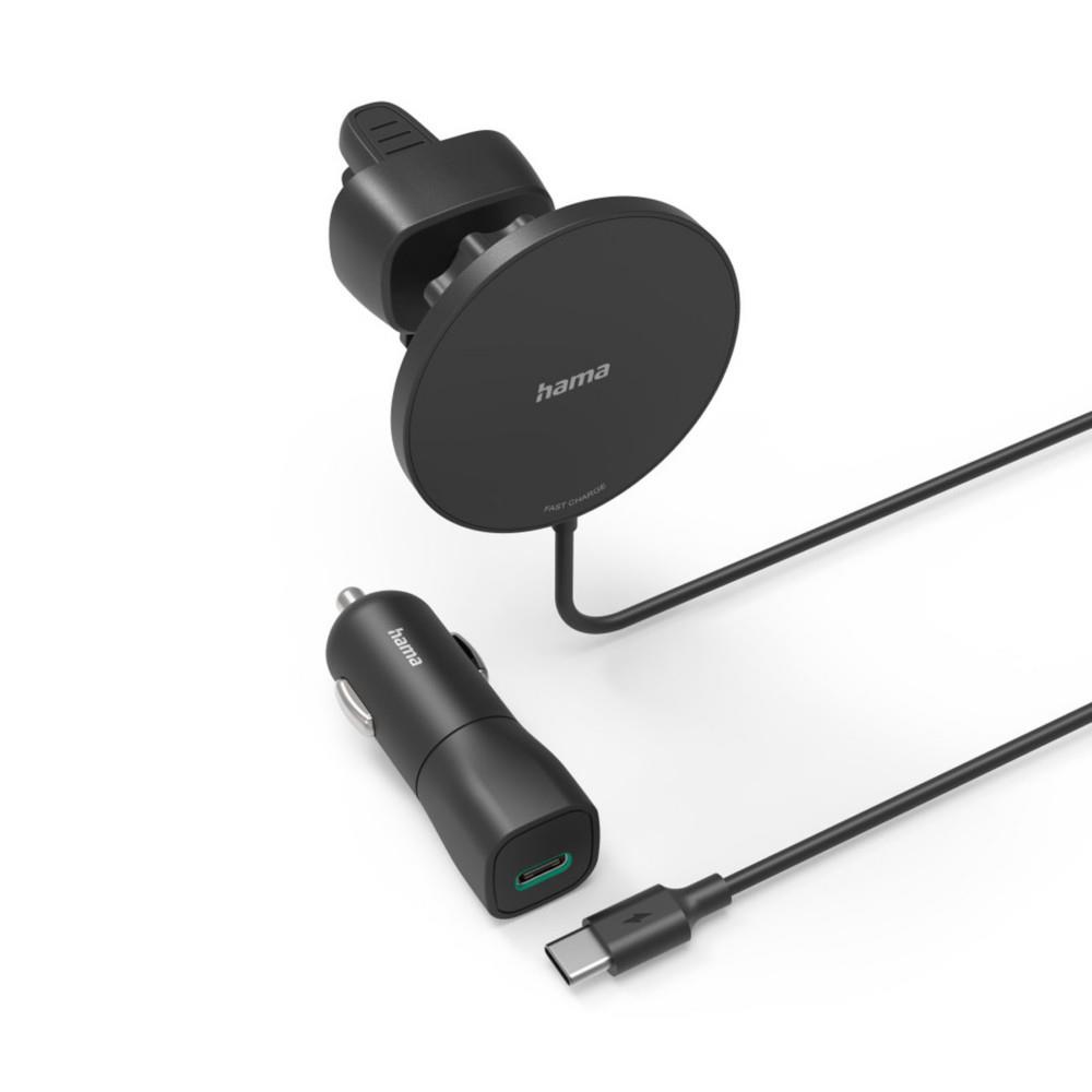 Kit chargeur rapide sans fil  induction pour vhicule Hama MagCharge Car FC15 mtal 15 W pour mobile - Noir