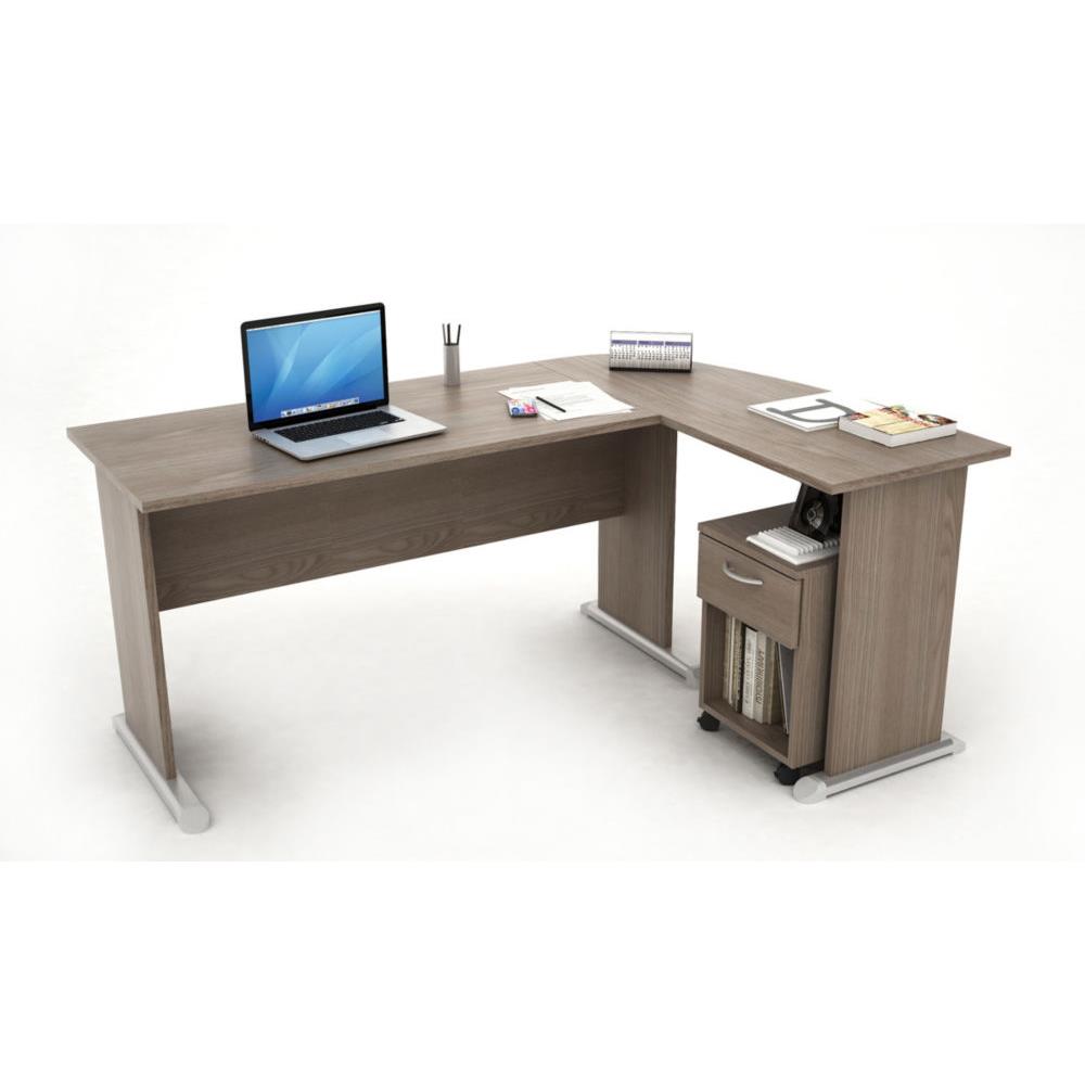 Pack Woody - 1 bureau et un retour � droite pieds L cendre - L 170 x P120 x H 72 cm - 1 caisson mobile - 1 tiroir H 53 cm